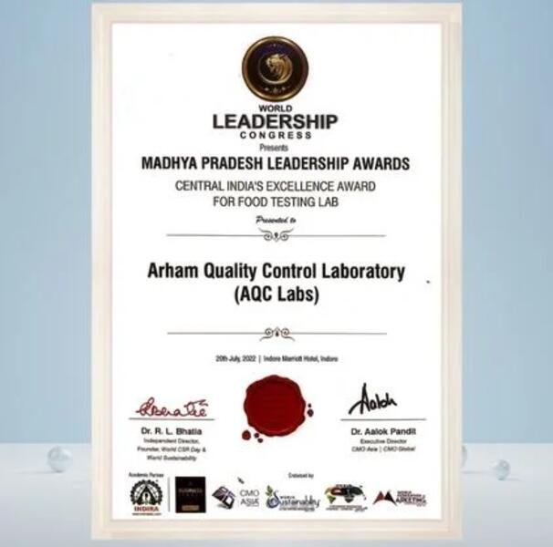 Madhya Pradesh Leadership Award — Central India's Excellence Award for Food Testing Lab